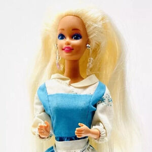 MATTEL BARBIE Doll Long Blond Hair Blue Eyes Dress/Apron 12"Tall Used